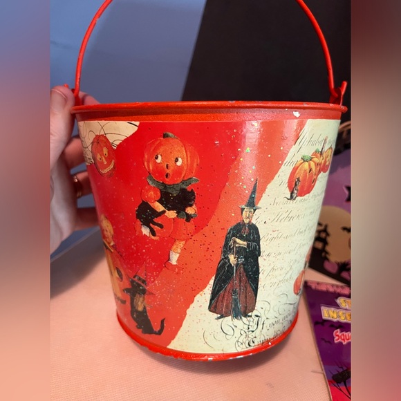 Other - Vintage Inspired Halloween Handmade Metal Orange Bucket